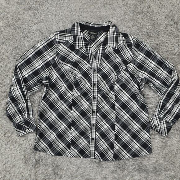 Lane Bryant Women's Plus Size 20 Button Up Long Sleeve Multicolor Cotton V-Neck - Picture 2 of 8